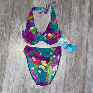 Vintage high waisted two-piece floral swimsuit